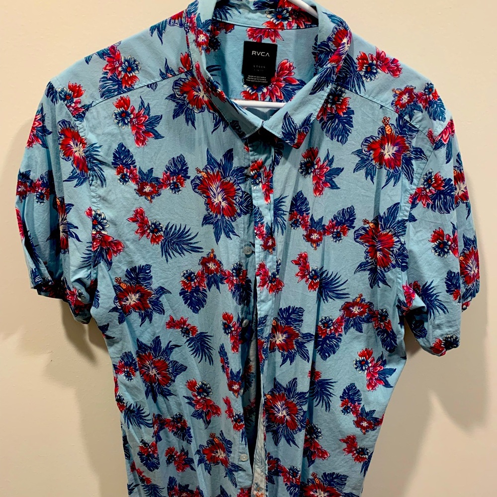 RVCA Aloha Hawaiian Button Down Shirt, Short Sleeve, Super Soft